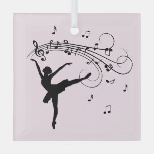 Ballerina Dancing with Music Pink Glass Ornament