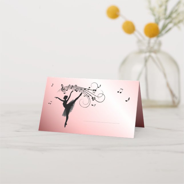 Ballerina Dancing with Music Pink Glow Place Card (Front)