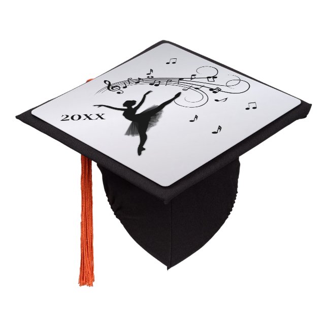Ballerina Dancing with Music Silver Year Graduation Cap Topper (Angled)