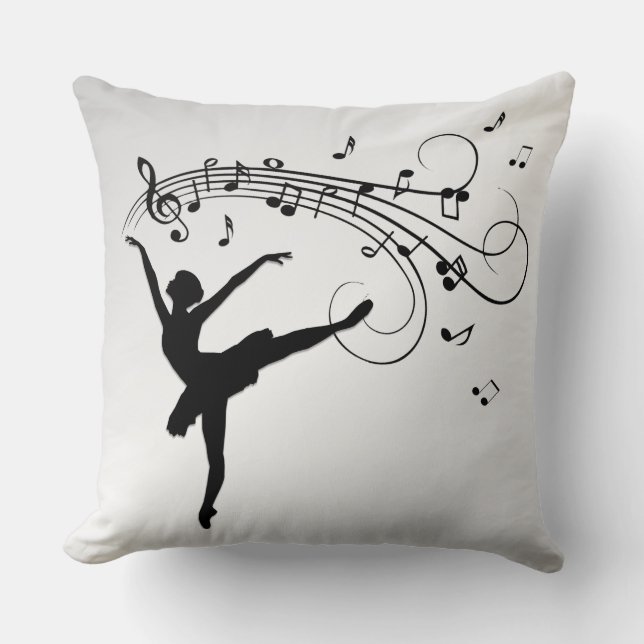 Ballerina Dancing with Music Throw Pillow (Front)