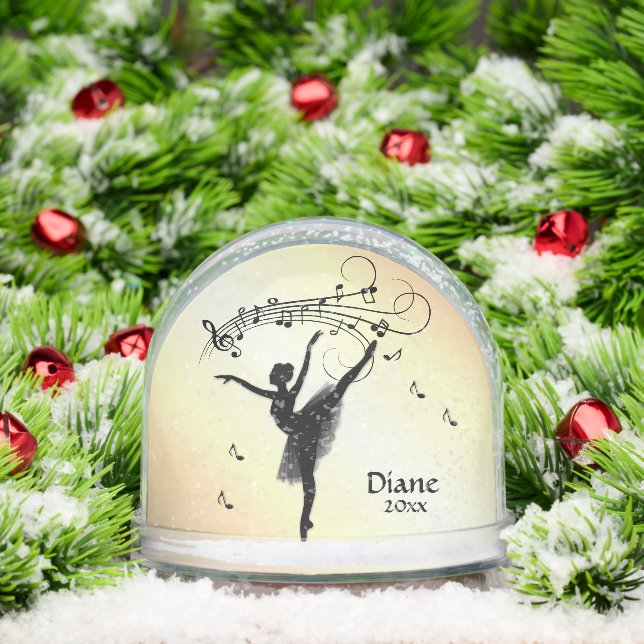 Ballerina Dancing with Music Yellow Name and Year Snow Globe (Christmas)