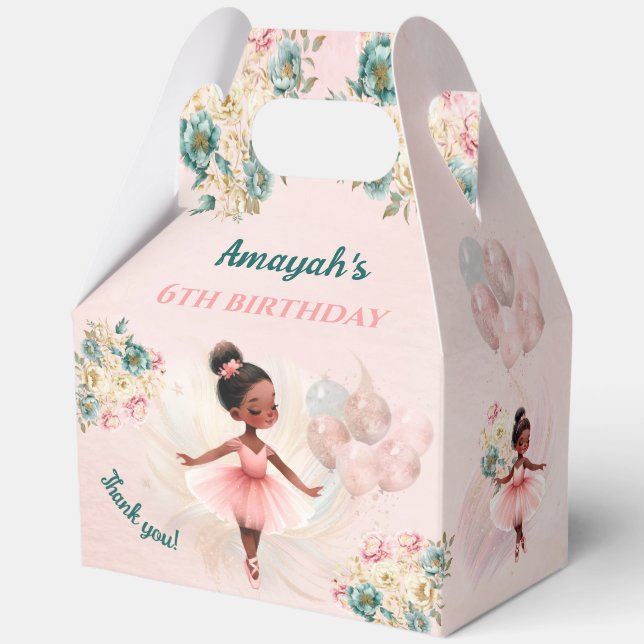 Ballerina Dark Skin Pink Girl Birthday Large Favor Boxes (Front)