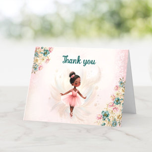 Ballerina Dark Skin Pink Teal Floral Birthday Letterpress Thank You Card