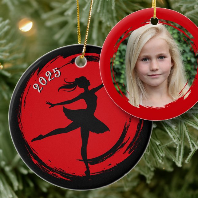 Ballerina Dated Black n Red Photo Ornament (Creator Uploaded)