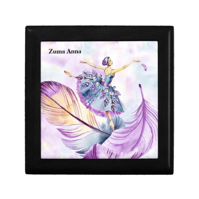 Ballerina Design in Purple Blue with Feathers Gift Box (Front)