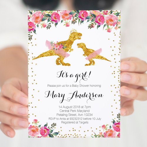 Ballerina Dinosaur Pink Princess Crown Invitation