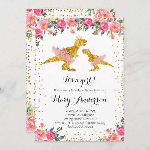 Ballerina Dinosaur Pink Princess Crown Invitation