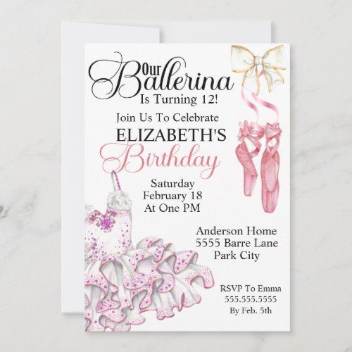 Ballerina Dress and Shoes Girls Birthday Invitation