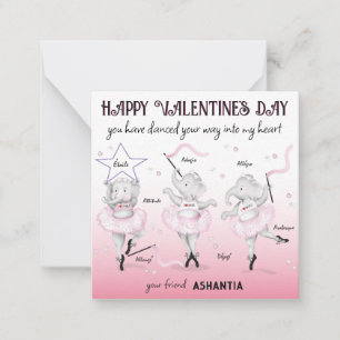 Ballerina Elephant Dance Classroom Valentine Note Card