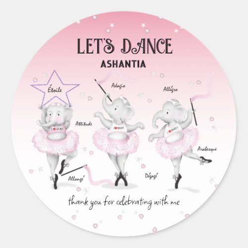 Ballerina Elephant Dance Recital Classic Round Sticker