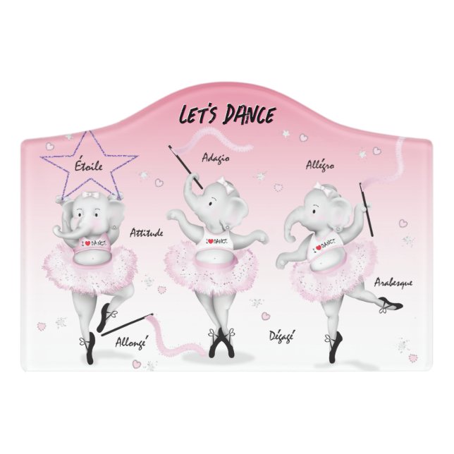 Ballerina Elephant Dance Recital Door Sign (Small Crest Front)