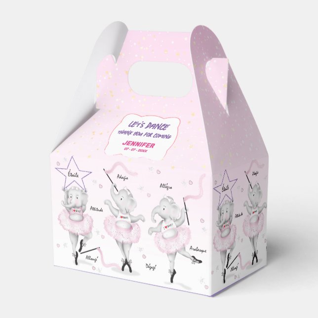 Ballerina Elephant Dance Recital Favor Boxes (Front Side)