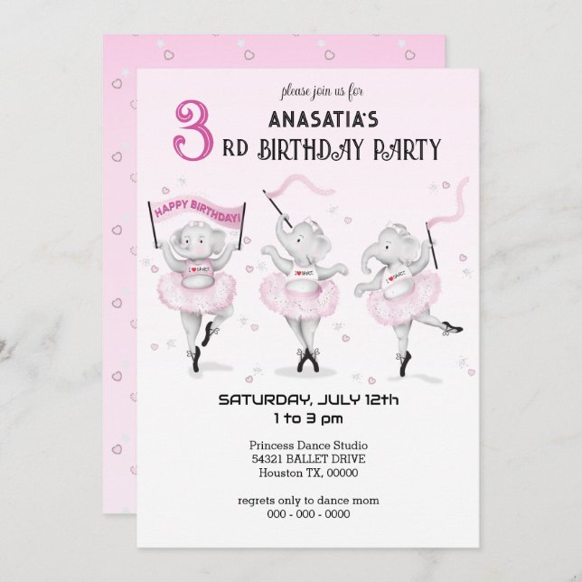 Ballerina Elephant Dance Recital Invitation (Front/Back)