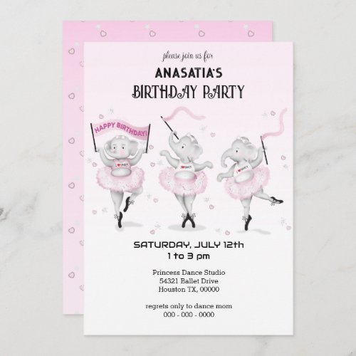 Ballerina Elephant Dance Recital Invitation