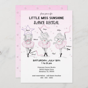 Ballerina Elephant Dance Recital Invitation