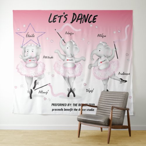 Ballerina Elephant Dance Recital Tapestry