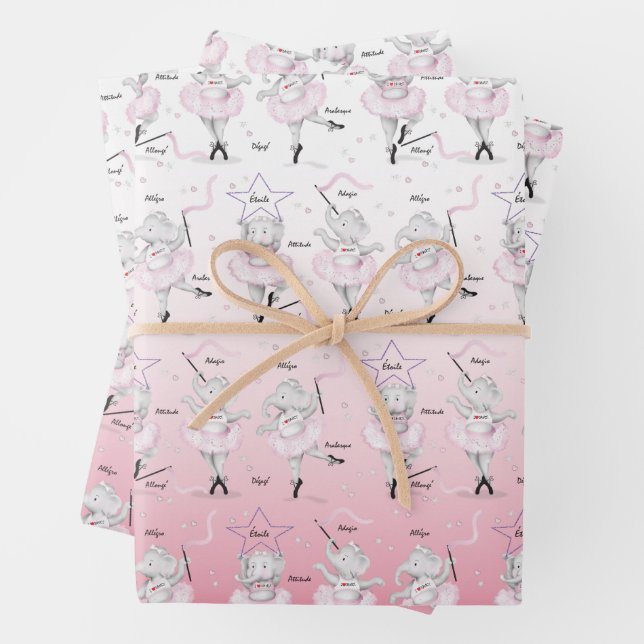 Ballerina Elephant Dance Recital Wrapping Paper Sheets (In situ)