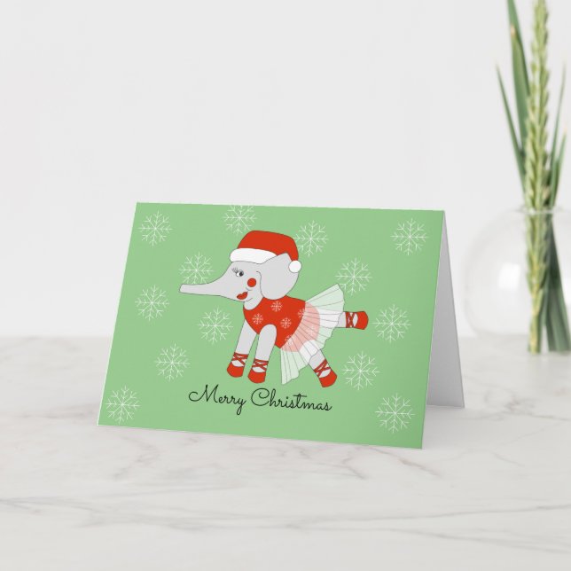 Ballerina Elephant Snowflakes Christmas Holiday Card (Front)