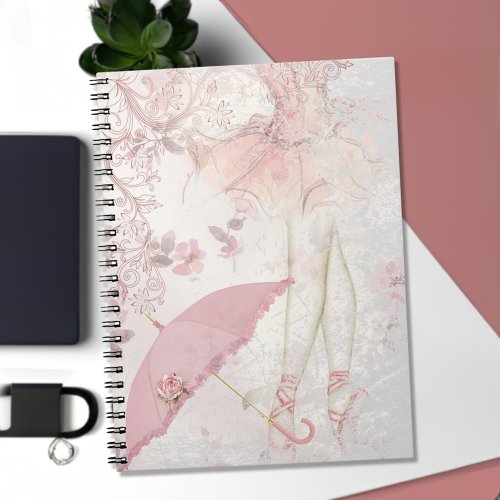 Ballerina en Pointe Pink Parasol Floral Notebook