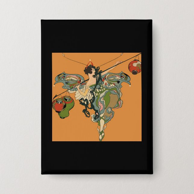Ballerina Faerie With Lanterns Button (Front)
