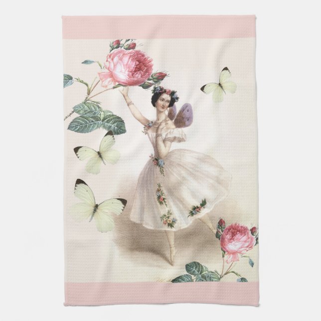 Ballerina Fairy with pink borders Towel (Vertical)
