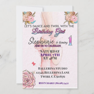 Ballerina First birthday invitation