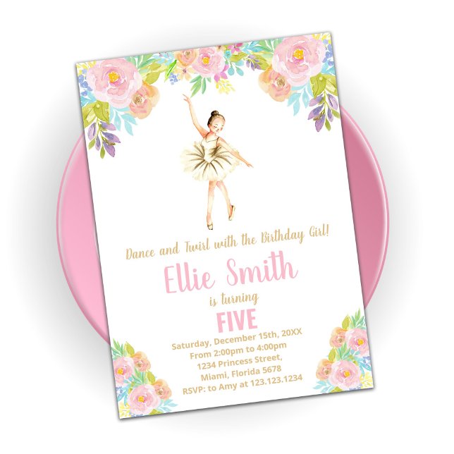Ballerina Floral Birthday Invitations (Creator Uploaded)