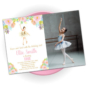 Ballerina Floral Birthday Invitations with photo