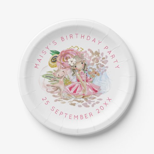 Ballerina Floral Cat Name Birthday Party Paper Plates