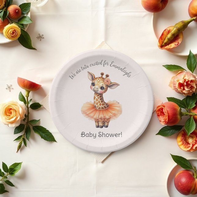 Ballerina Giraffe Tutu Excited Baby Girl Shower Paper Plates (Creator Uploaded)