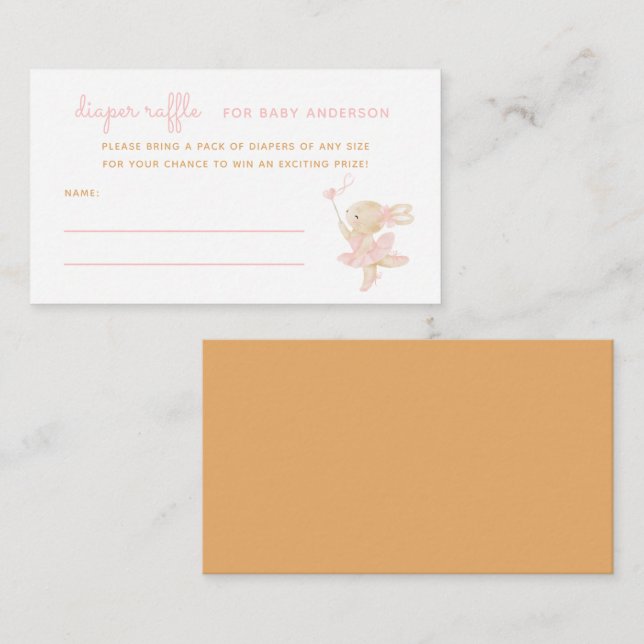 Ballerina Girl Baby Shower Diaper Raffle Enclosure Card (Front/Back)