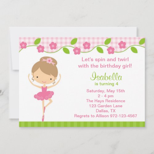Ballerina Girl Birthday Party Invitations