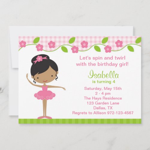 Ballerina Girl Birthday Party Invitations