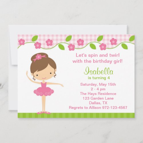 Ballerina Girl Birthday Party Invitations