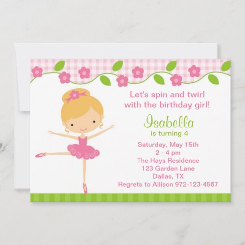 Ballerina Girl Birthday Party Invitations