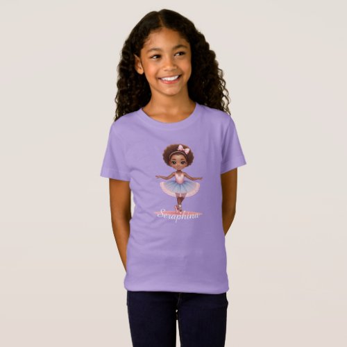 Ballerina Girl Blue Pink Dress Custom Name T_Shirt