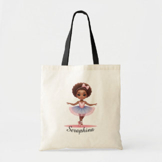 Ballerina Girl Blue Pink Dress Custom Name Tote Bag