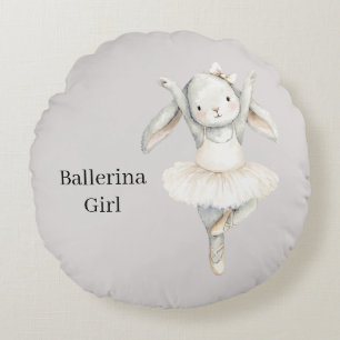 Ballerina Girl Bunny in Tutu Round Pillow