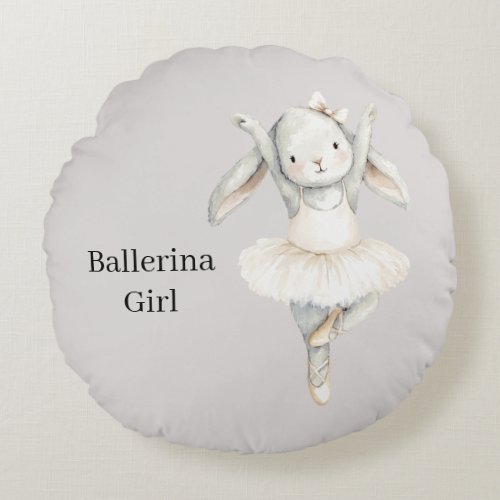 Ballerina Girl Bunny in Tutu Round Pillow