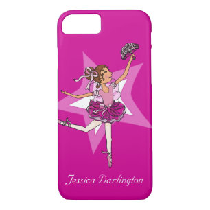 Ballerina girl dark hair star pink iphone case