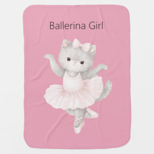 Ballerina Girl Grey Kitten Baby Blanket