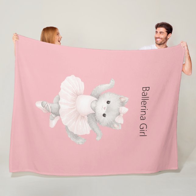 Ballerina Girl Grey Kitten Fleece Blanket (In Situ)