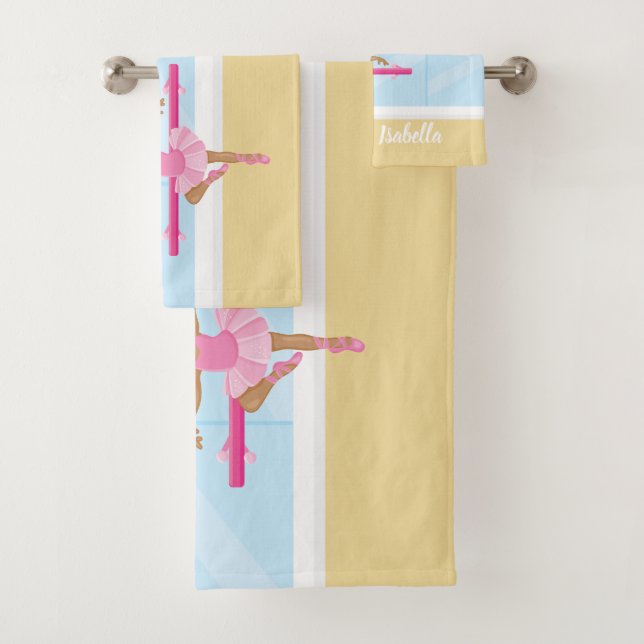 Ballerina Girl Kid's Personalized Bath Towel Set (Insitu)