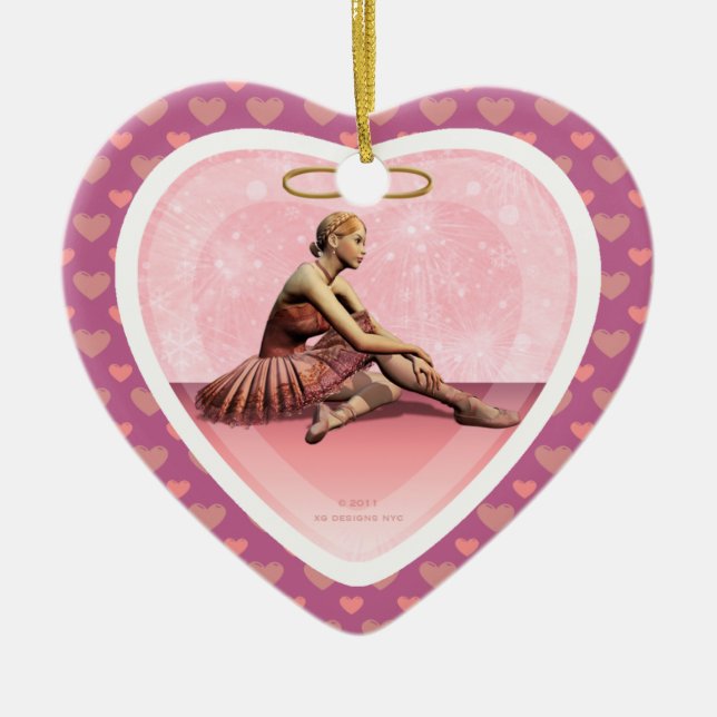 Ballerina Girl Merry Christmas Heart Ornament (Front)