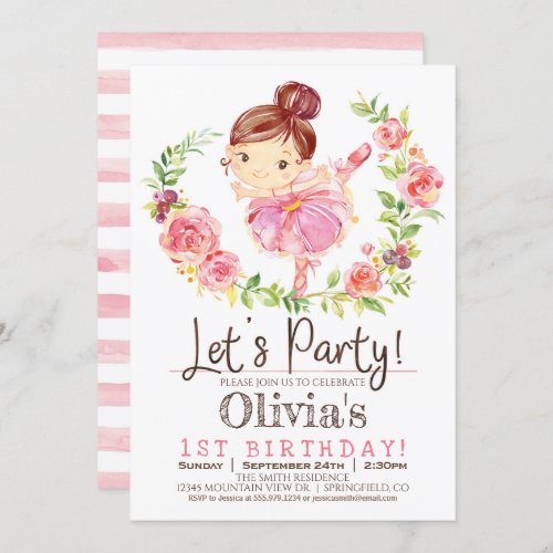 Ballerina Girl Pink Birthday Party Invitation