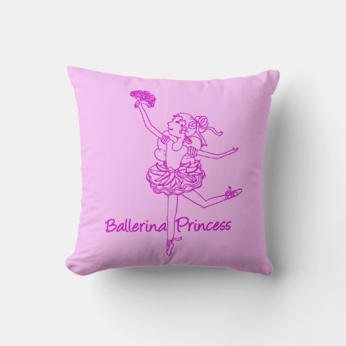 Ballerina girl pink purple name throw pillow