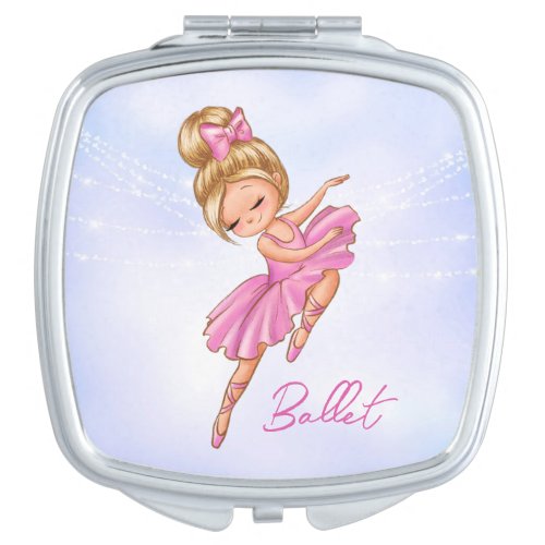 Ballerina Girl Pink Purple Pretty Ballet Dance Compact Mirror