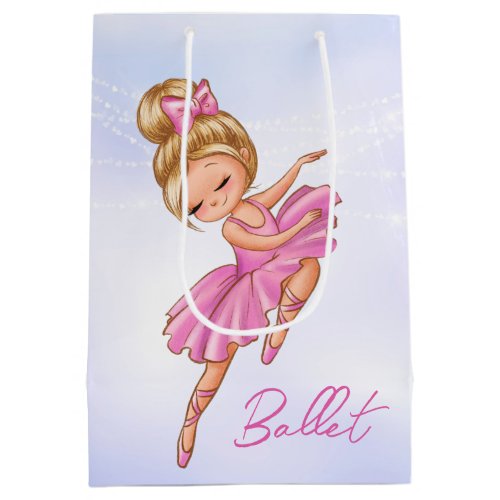 Ballerina Girl Pink Purple Pretty Ballet Dance Medium Gift Bag