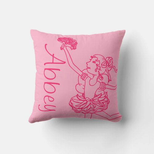 Ballerina girl red pink name daughter throw pillow