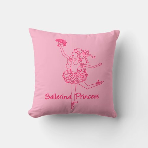 Ballerina girl red pink name throw pillow